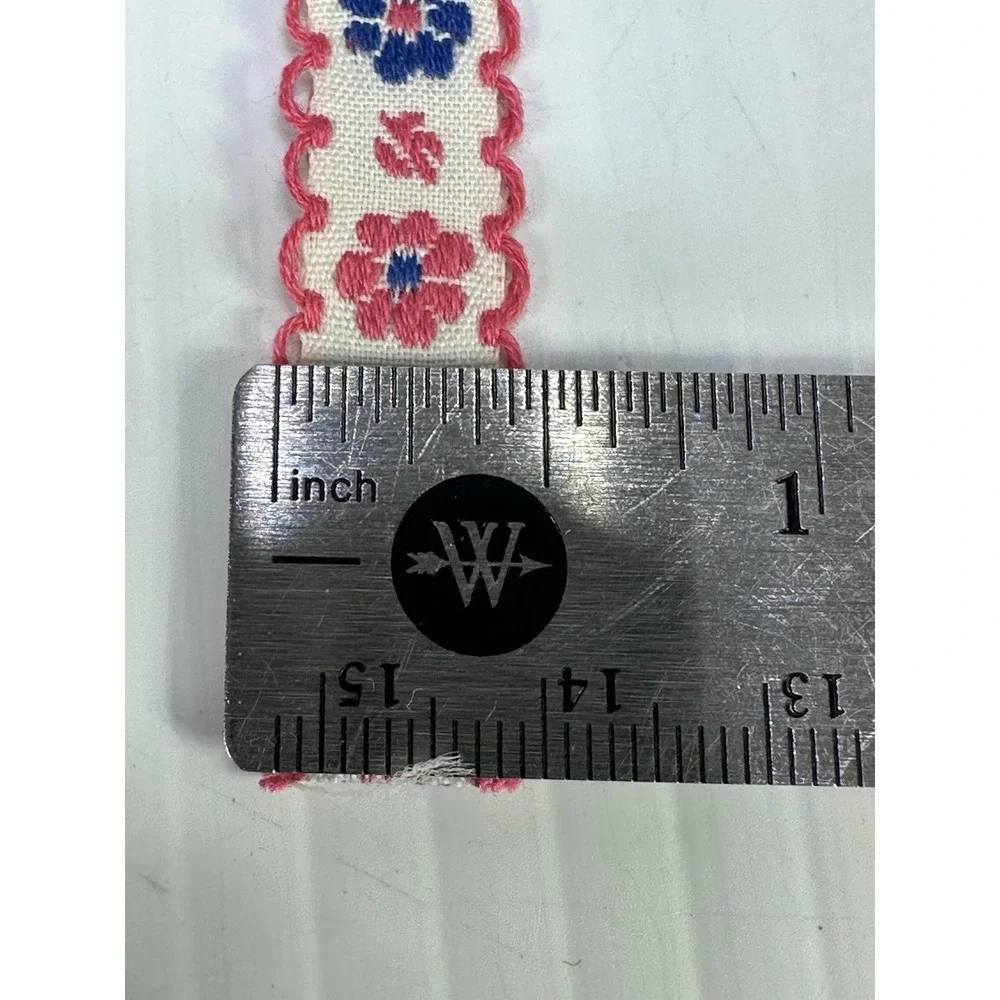 Vintage Pink Blue White Background Floral Trim Ribbon Passementerie Old Stock